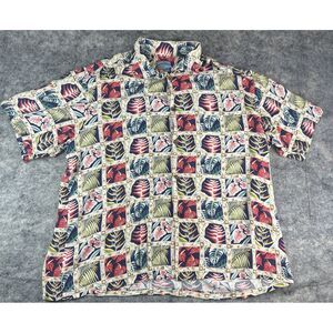 Vintage Joe Kealoha Mens 2XL Button Up Shirt Hawaiian Tropical Geometric Print